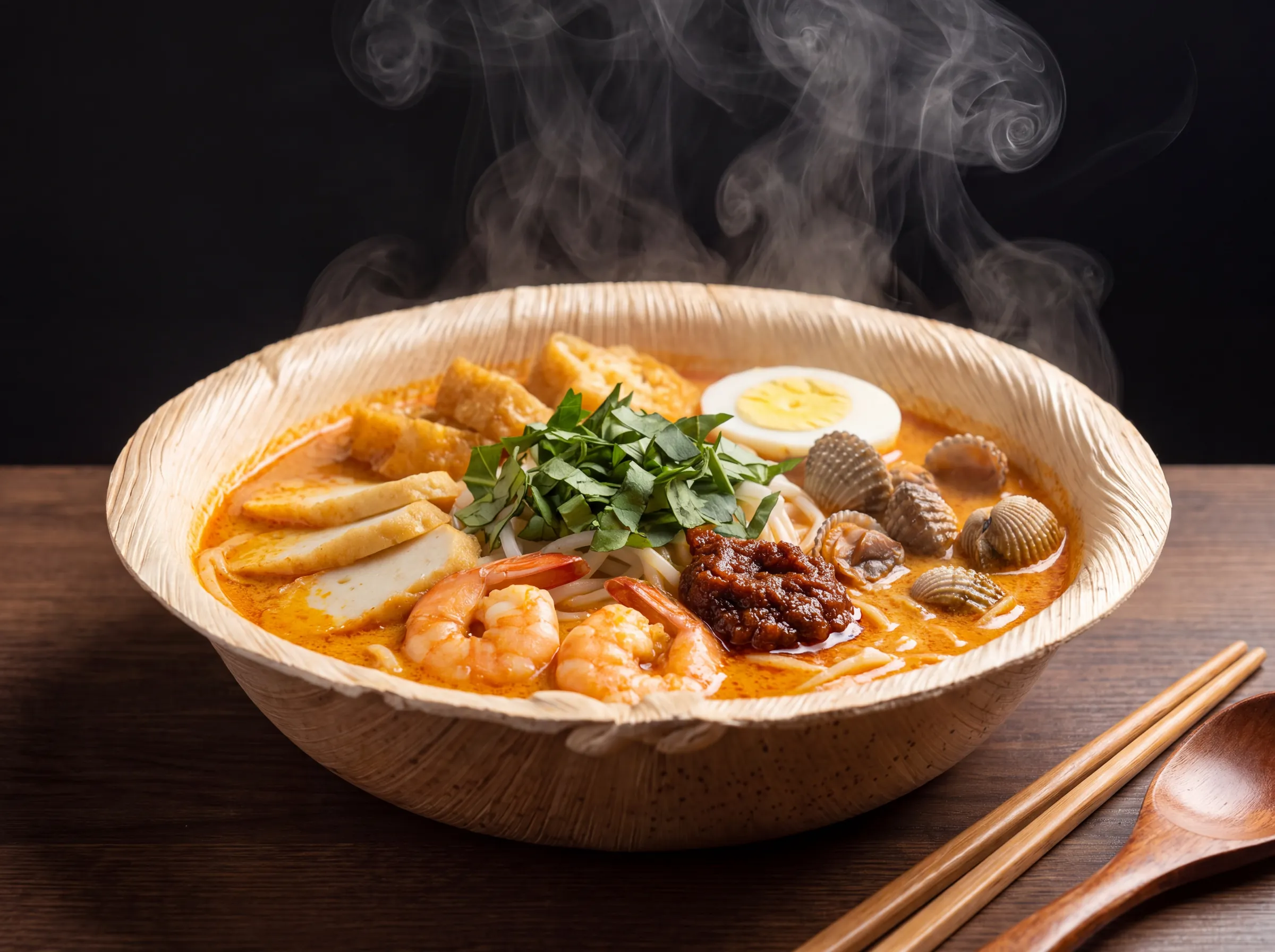 Steaming laksa in the Satva Big Bowl